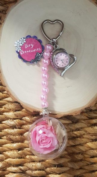 Llavero rosa eterna con reloj